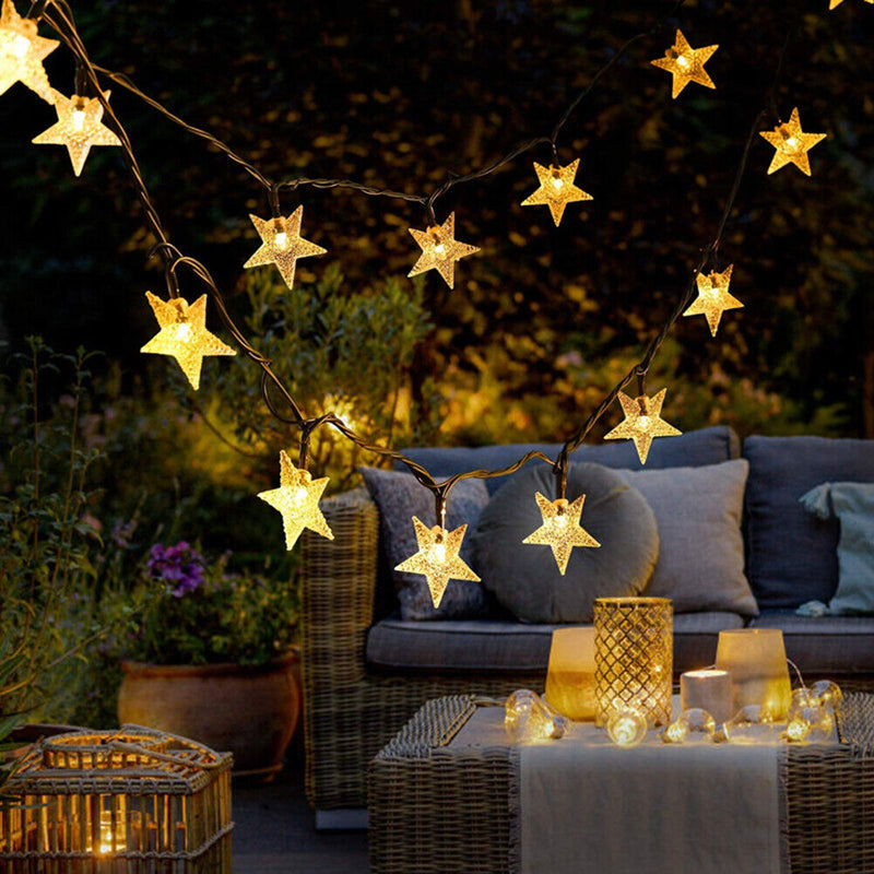 Solar Star String Lights Outdoor Fairy Garland Lamp Festival Decor (20LED) Newly