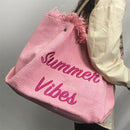 Canvas Tote Bags Embroidery Letters Women Class Daily Shopping Shoulder Handbags