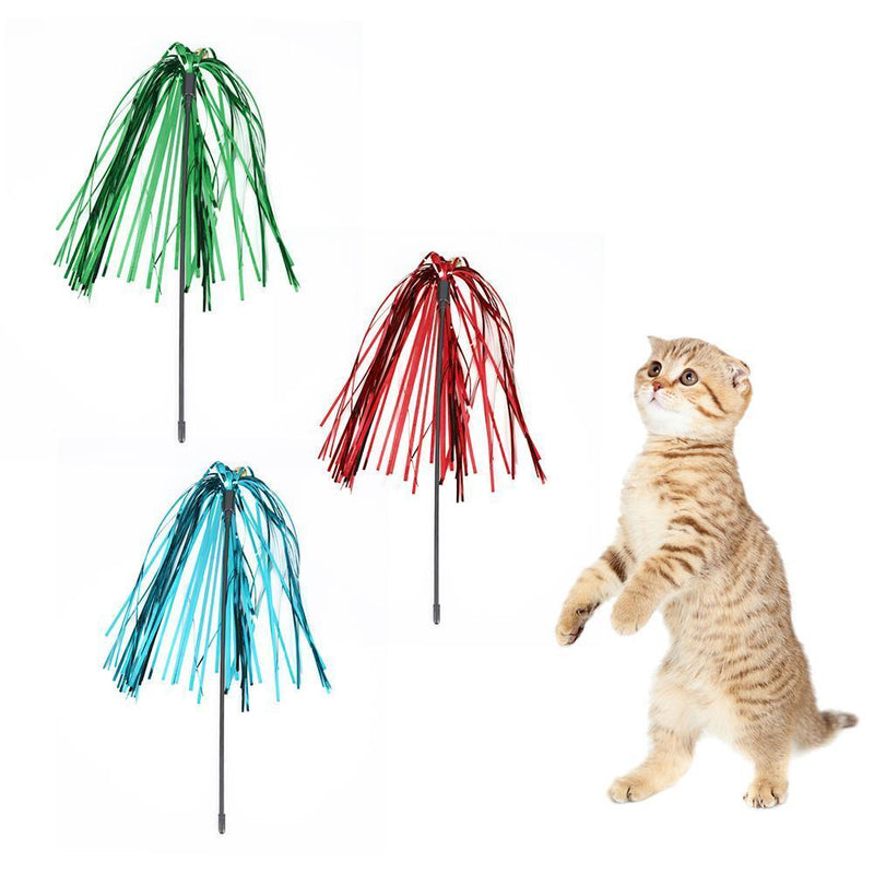 5pcs Funny Cat Stick Playing Rod Ring Paper Teaser Wand with Bell Pet Cats