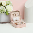Portable Earrings Rings Storage Box PU Leather Jewelry Display Case (Pink)