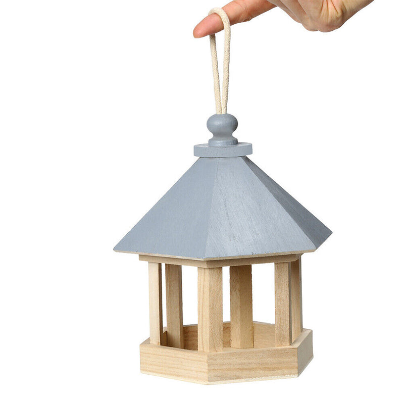 Garden Window Wooden Birdhouse Parrot Cage Bird Seeds Food Feeder (Blue)