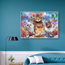 Diamond Painting Full Round Drill Four Cats in Flowers Rhinestone Modern Craft