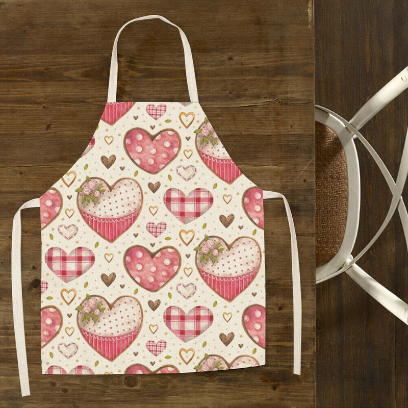 Heart Print Kitchen Linen Apron Waterproof Home Cooking Bibs (82x68cm)