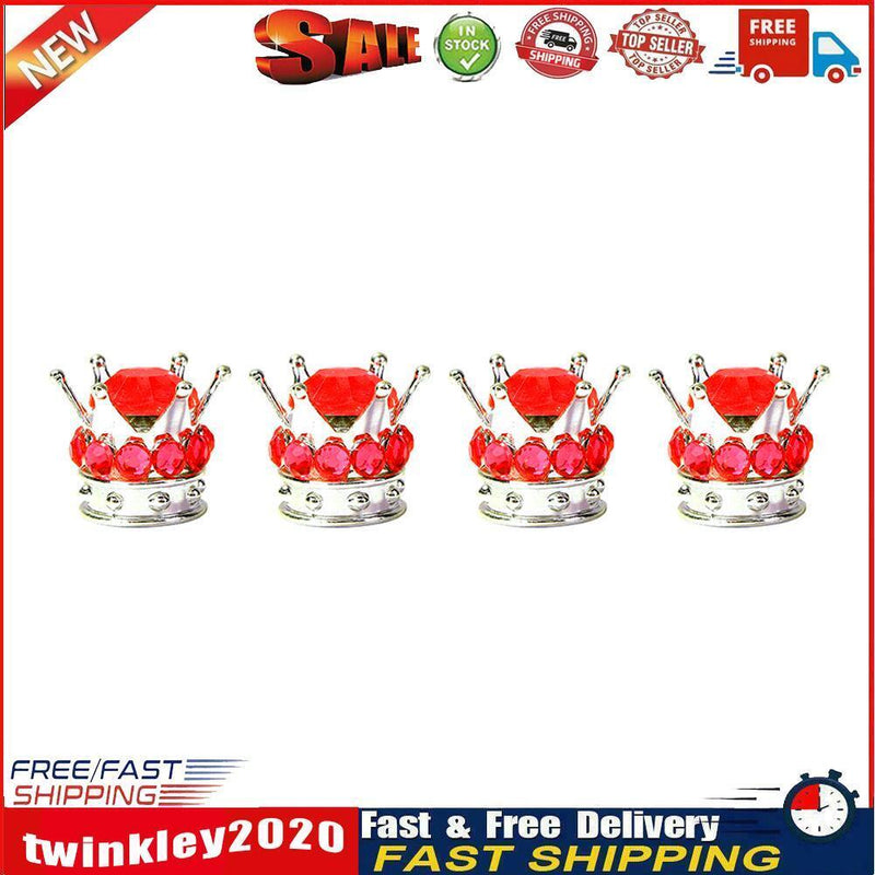 4pcs Car Rhinestone Crown Wheel Tire Valve Caps Auto Dust Air Cover (Red) Newly