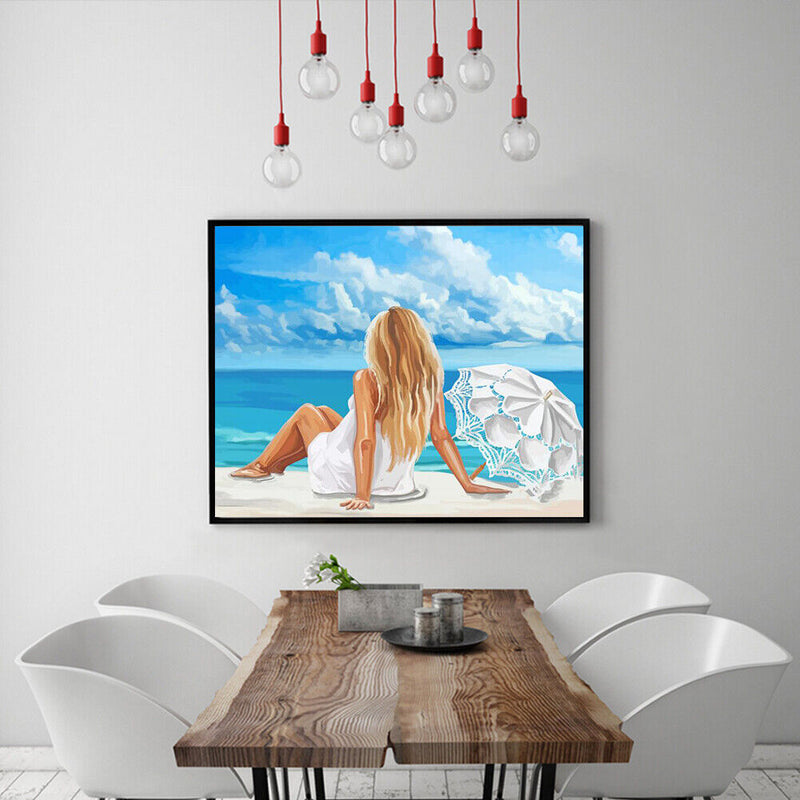 Beach Girl Back Oil Paint By Number Kit DIY Acrylic Painting on Canvas Framel
