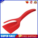 2 in 1 Silicone Omelet Tongs Non Stick Bread Grip Flipper Spatula (Red)