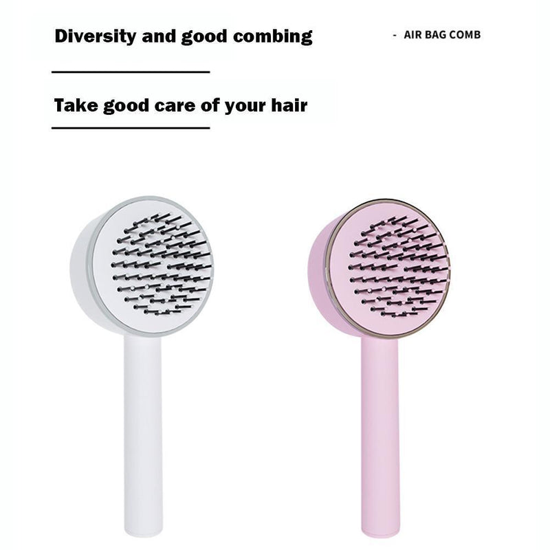 One-key Self-cleaning Hair Brush Anti-Static Airbag Massage Comb (Pink)