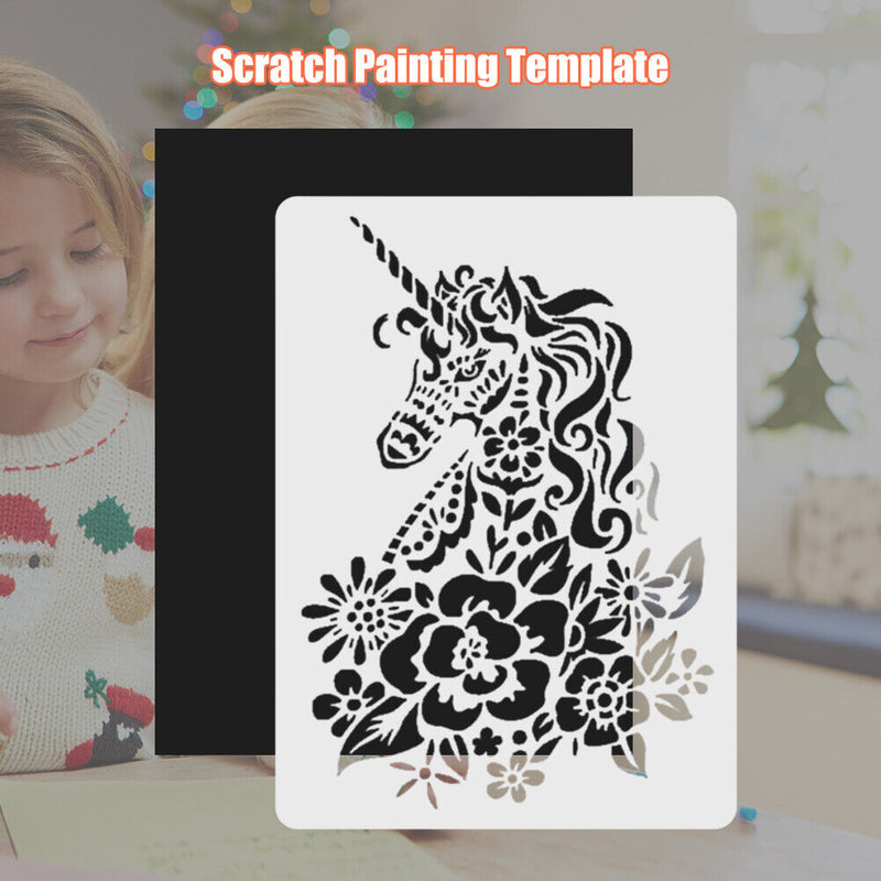 Scratch Painting Stencils Drawing Template DIY Lace Ruler Kids Toys (Horse)