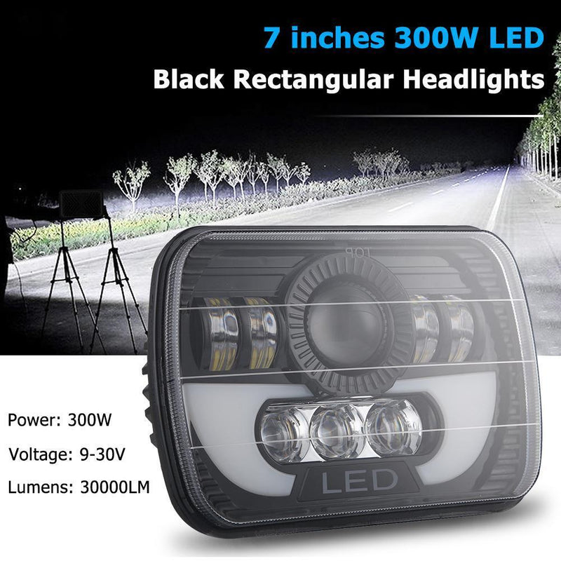 7x6/ 5x7 inch 300W LED Headlight Rectangular Hi-Lo DRL for Car Truck SUV