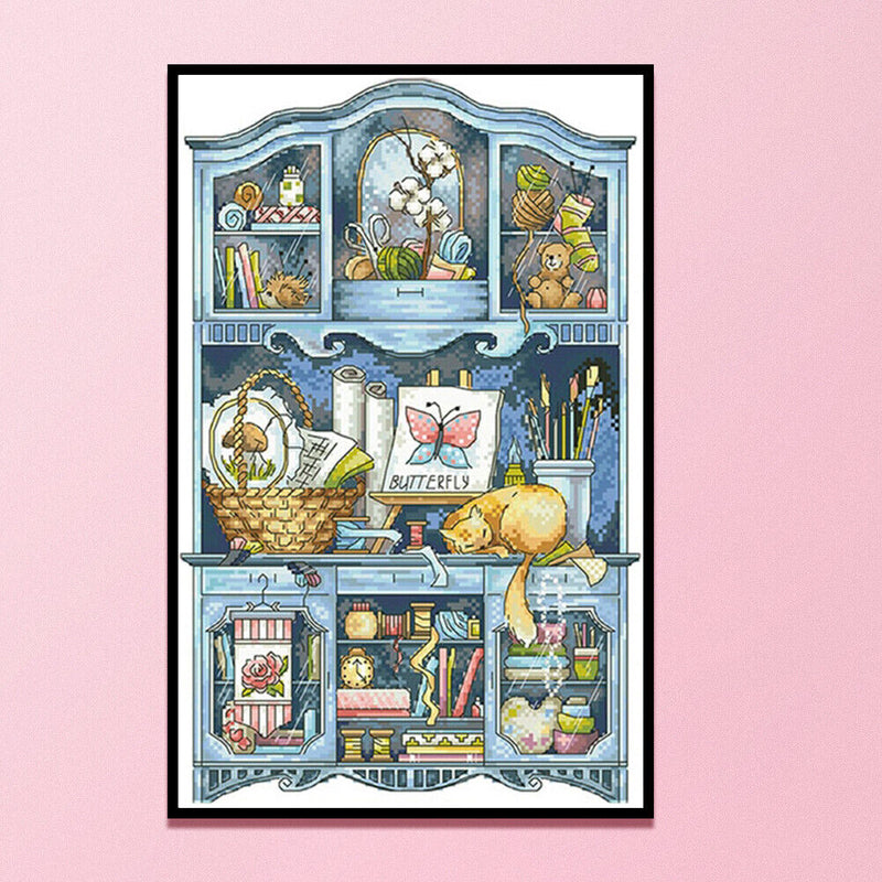 Partial Embroidery Set Cross Stitch Needlework Kit 14CT House Cabinet Artwork