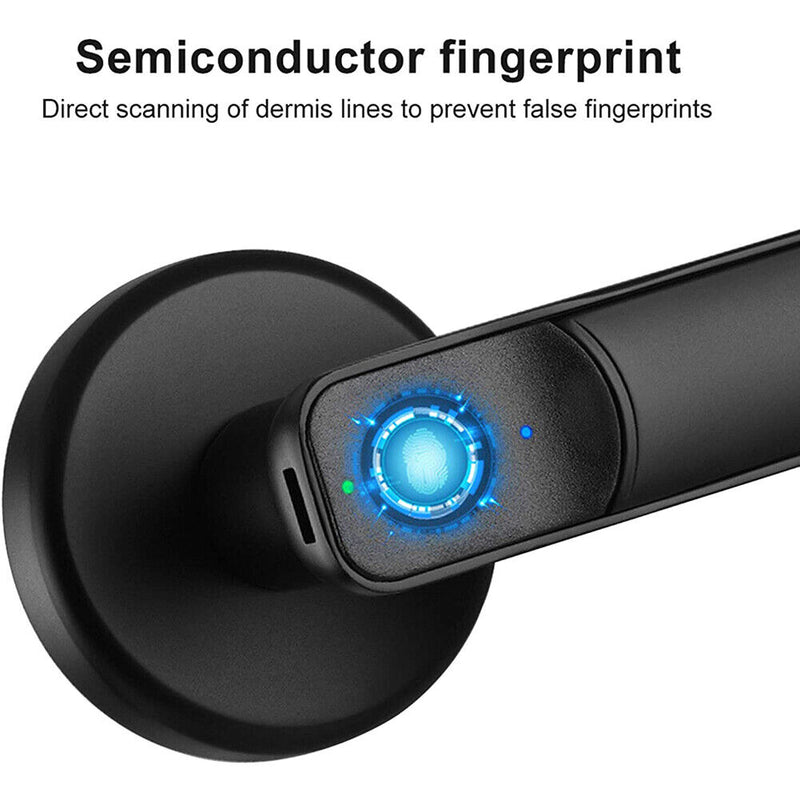 Fingerprint Door Lock Handle Smart Biometric Entry with 2 Keys (Black) Newly