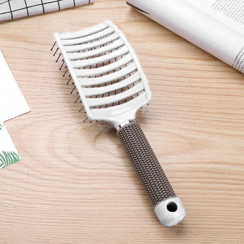 Hair Scalp Massage Comb Bristle Nylon Wet Curly Detangle Hair Brush (White)