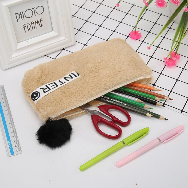 Cute Soft Plush Pencil Canvas Stationery Bag Case Cosmetic Pouch Student Supp