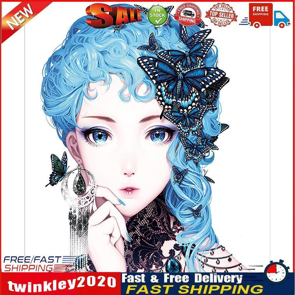 Blue-haired girl 5D DIY Partial Special Shape Drill Diamond Painting Newly
