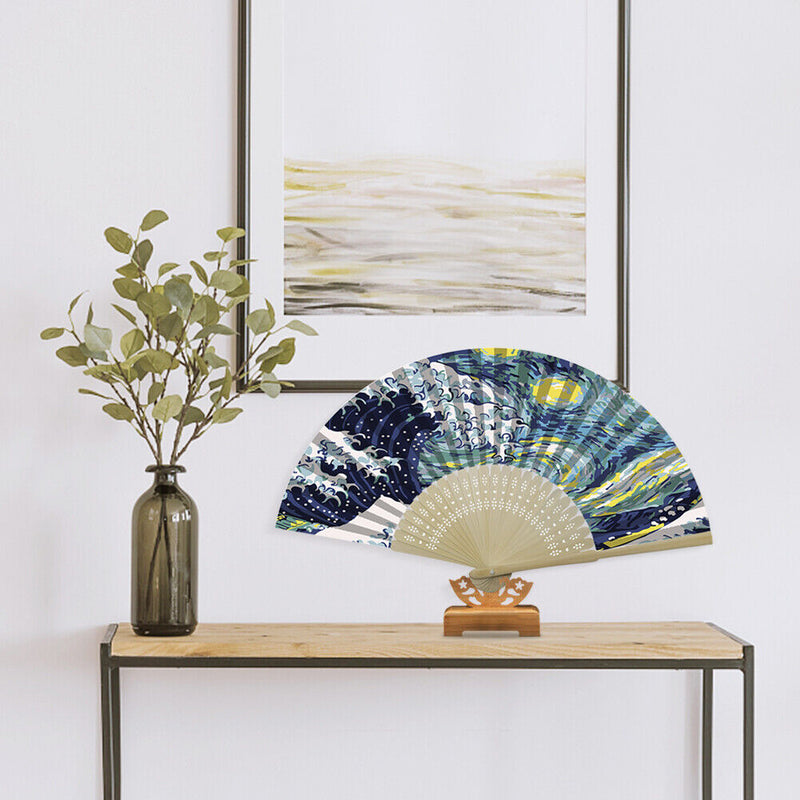 Handmade Oil Painting Waves Folding Fan By Numbers DIY Painted Craft Kit
