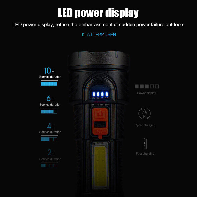 Ultra Bright Flashlight 6LED Powerful COB Side Lamp Rechargeable Torch Lights