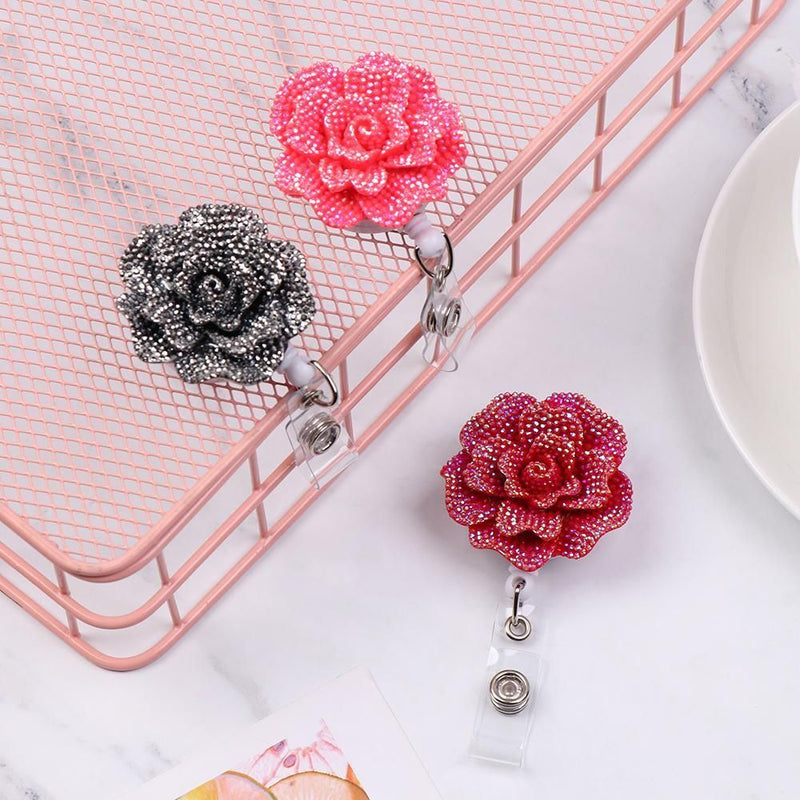 Stationery Lanyards Anti-Lost Clip Rose Shape Badge Reel Badges Holder Key Ring