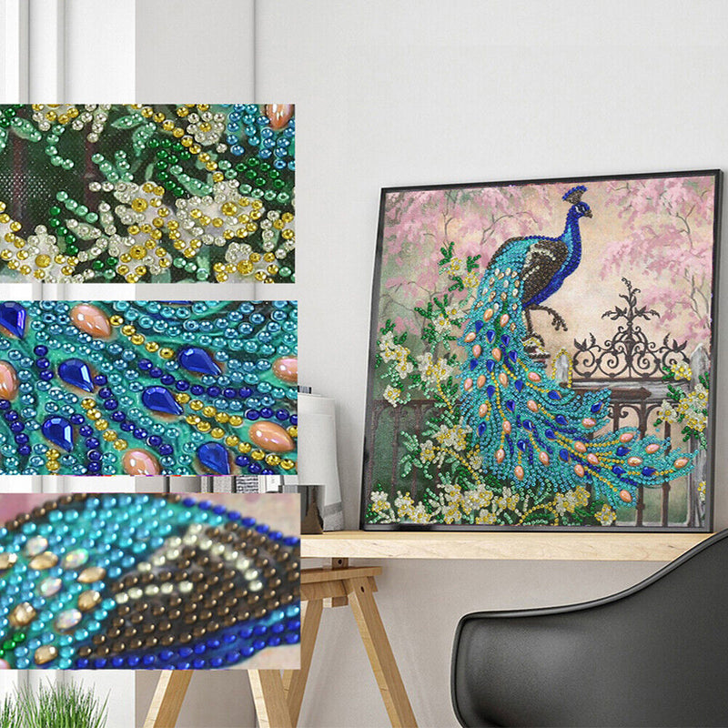 DIY Peacock Part Drill Diamond Painting Kit Handmade Rhinestone Beaded Picture