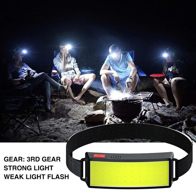 COB LED Headlamp Professional Floodlight Lightweight USB Rechargeable Camp Headl