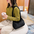 Women Plush Fur Flower Pattern Shoulder Bag Winter Small Armpit Bag (E)