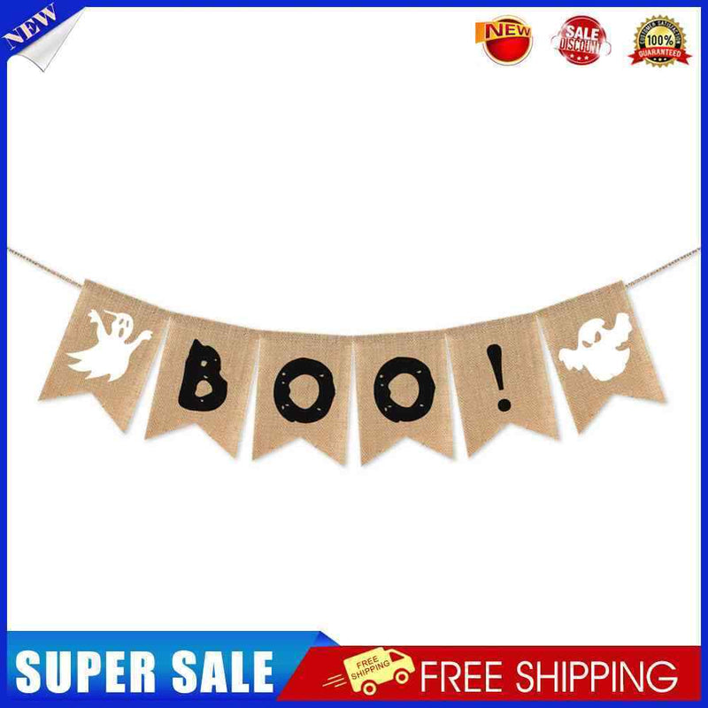 #A BOO Halloween Linen Pull Flag for Party Hanging Fireplace Decorations Bunting