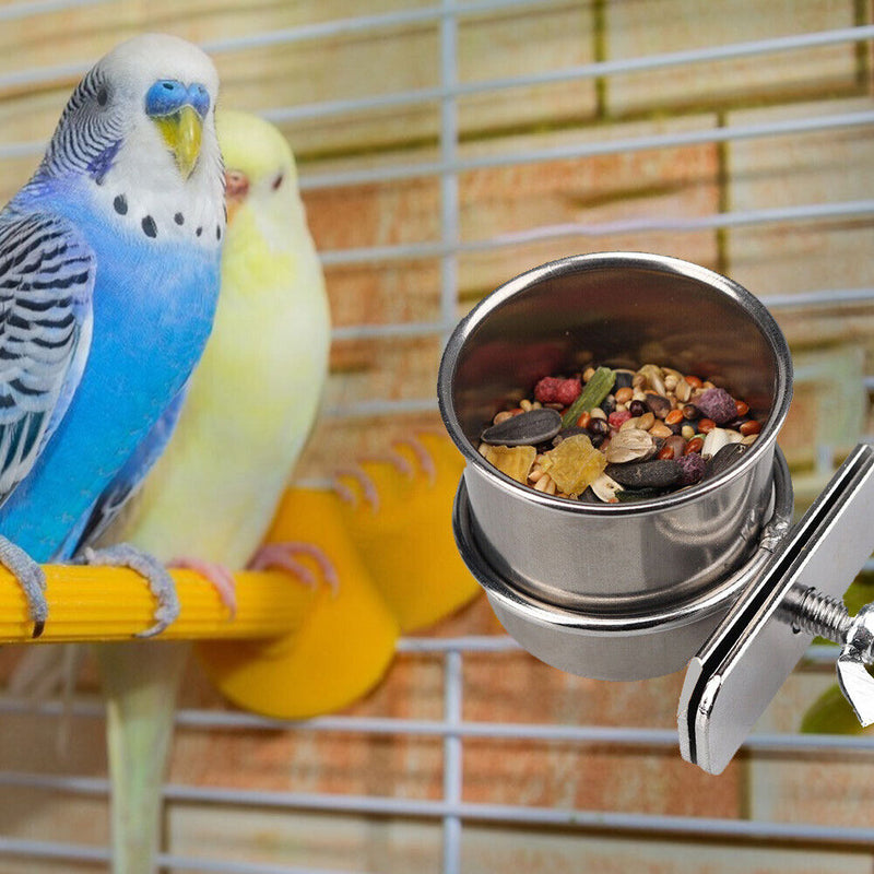 Stainless Steel Hang Cage Bowl Parrot Feeding Food Drinking Dish (5.5cm) Newly