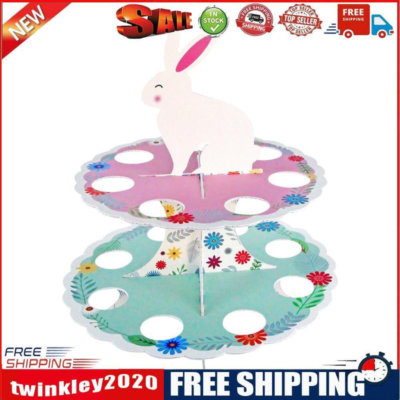 2 Layers Easter Egg Tray Party Dessert Cupcake Display Holder (B Flower)