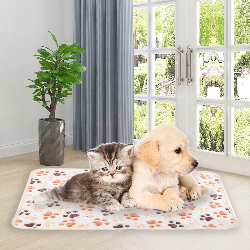 Coral Fleece Paw Foot Print Dog Bed Mats Warm Pet Blanket Sleeping Cover Mat