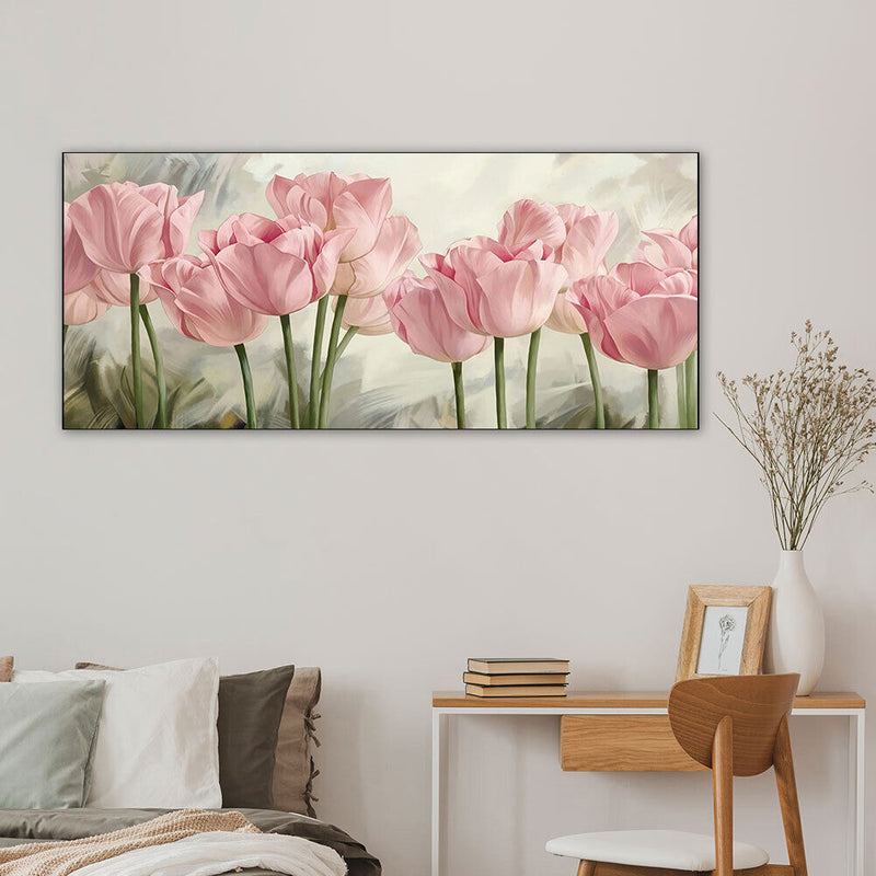 Pink Tulip Oil Paint By Numbers Kits DIY Handpainted on Canvas Gift Unframed