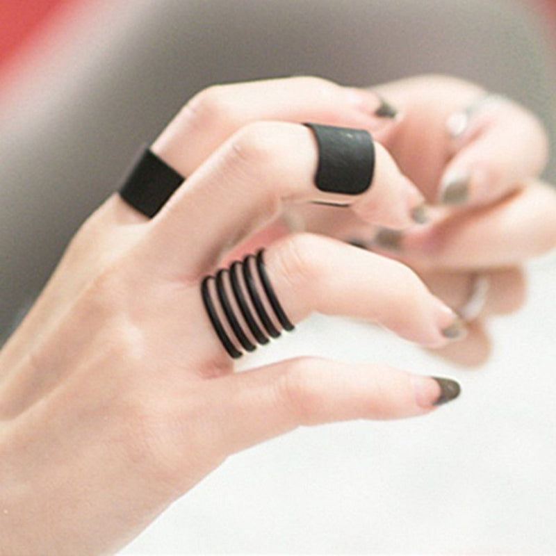 Women Jewelry Gothic Punk Black Stack Plain Above Knuckle Ring Set Band Midi