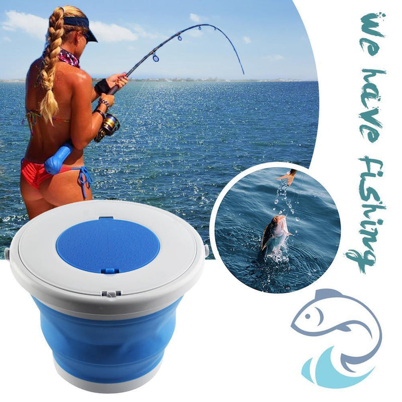 5L Folding Bucket with Cover Portable Car Wash Fishing Bucket (Blue)