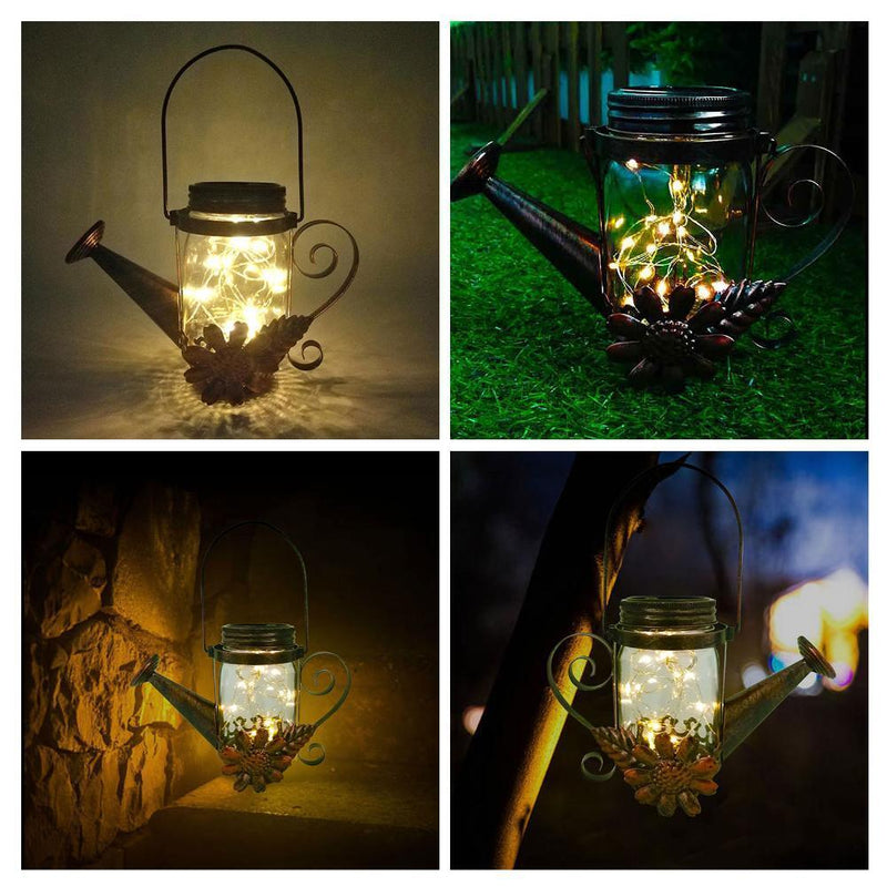 2PCS Solar Lantern Outdoor 20 LEDs Hanging Watering Can Fairy Lights