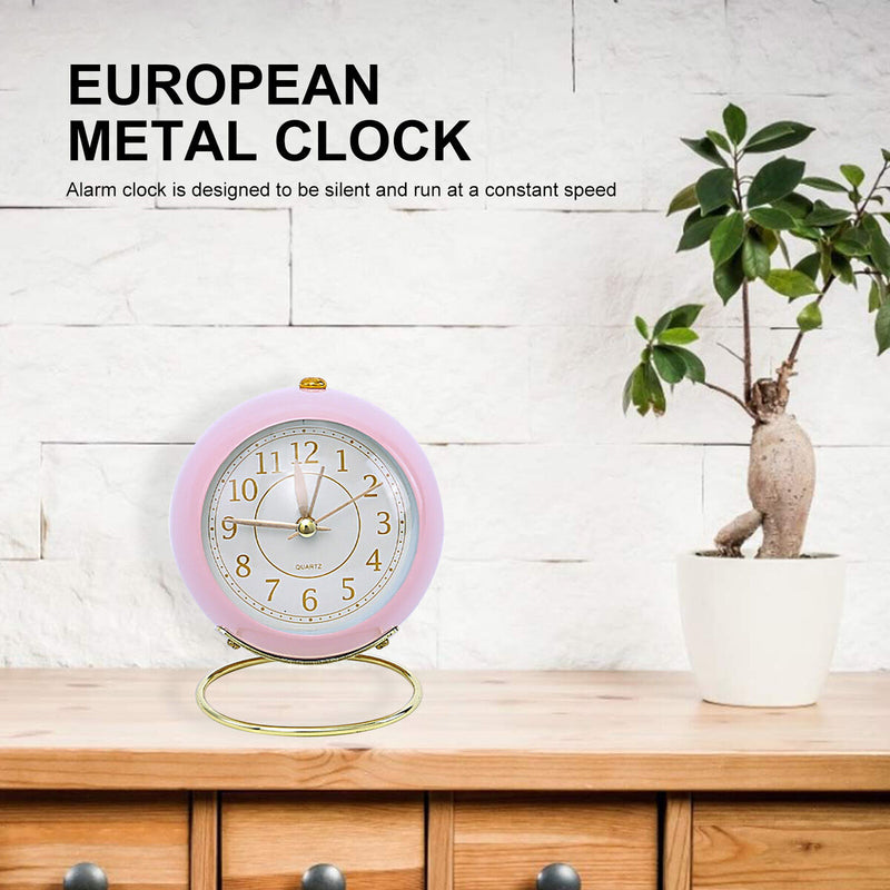 Analog Alarm Clock Light Emitting Silent Non Ticking Clock for Kid (Pink)