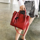 3pcs/set Fashion Women Tassel PU Clutch Shoulder Bucket Bags (Wine Red)