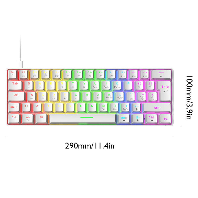 T60 Mechanical Gaming Keyboard Blue Switch 62 Key Keyboard for PC (White)