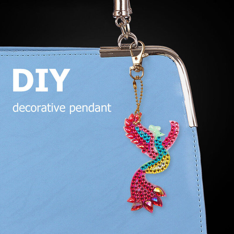 4pcs DIY Full Drill Diamond Key Chain Phenix Pendant Embroidery Keyrings Craft