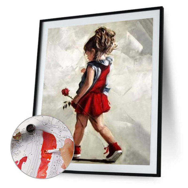 Red Skirt Girl Paint By Numbers Kit DIY Frameless Picture On Canvas (S438)