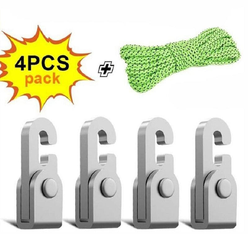 4pcs Automatic Lock Hooks No Knot Tent Self-locking Hooks with 1pc 5m Rope Newly