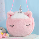 Plush Cartoon Licorne Handbag Zipper Mini Casual Crossbody Bag (White Pink)