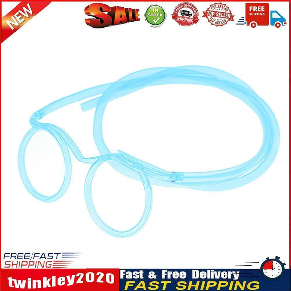 Flexible Soft Plastic Glasses Straw Kids Party Unique Drinking Tube (Blue) Newly