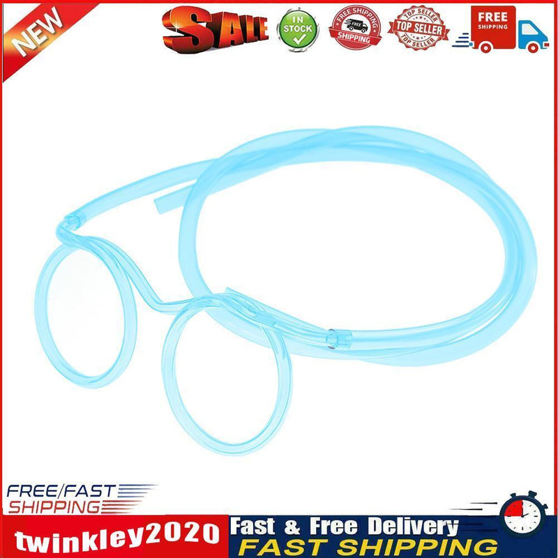 Flexible Soft Plastic Glasses Straw Kids Party Unique Drinking Tube (Blue) Newly