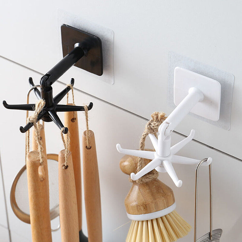 Rotated Kitchen Hooks Adhesive Wall Door Clothes Bag Hanger Racks (White) Newly