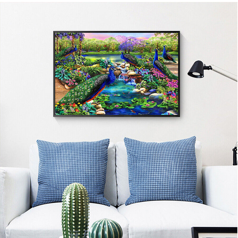 DIY Diamond Painting Full Round Drill Flowers and Peacocks Rhinestone Modern Art