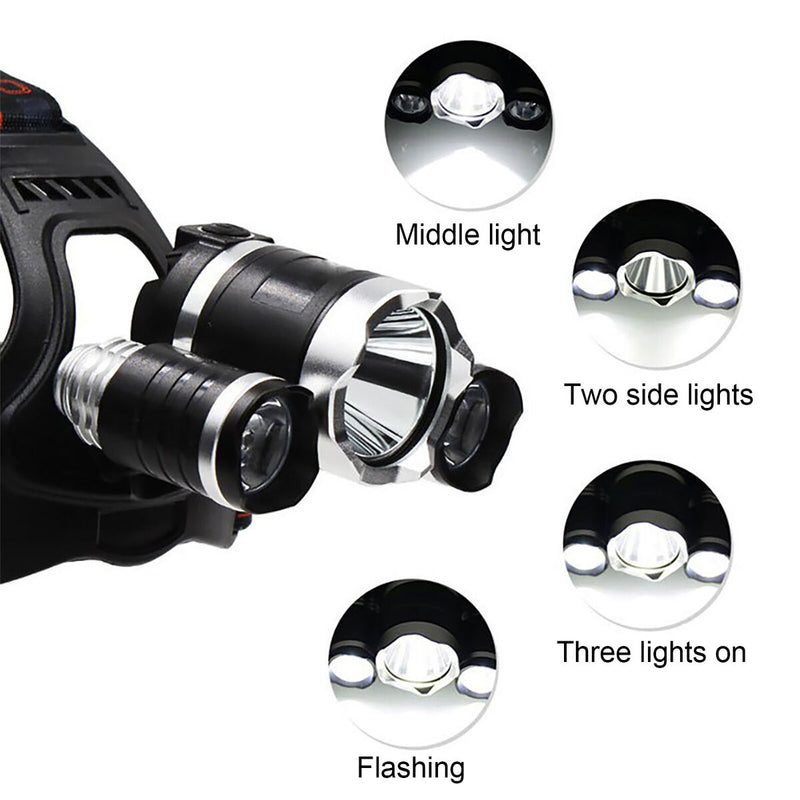 LED Headlamp Flashlight T6 3 Lights 800LM Waterproof Outdoor Camping Headli