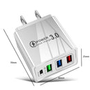3 USB Fast Charger 3.1A PD Type-C Wall Power Adapter for Phone (White US)