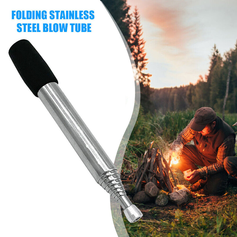 Stainless Steel Blow Fire Tube Portable Retractable Mouth Blowpipe Fire Start
