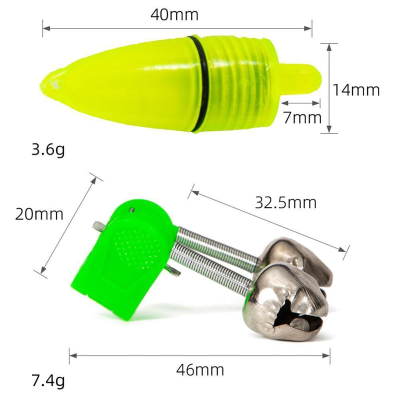 20pcs Night Fishing Rod Bite Alarm Light Bells Ring Indicator (Light Green)