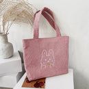 Women Corduroy Shoulder Bags Cartoon Cute Shopping Totes Girls Foldable Handbags
