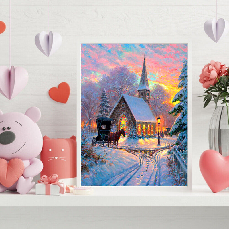 Snow Scene Drawing Frameless DIY Oil Paint by Numbers Canvas Home Decor Kit
