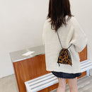 Women Mini Corduroy Crossbody Bag Shoulder Drawstring Phone Purse (Leopard)
